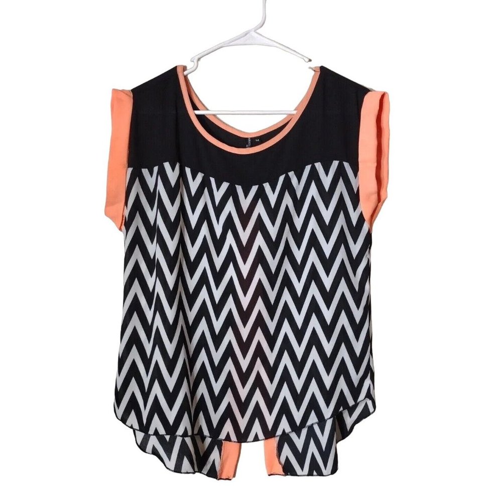 Absolute Angel Top Womens Medium Rolled Cuff Open Back Zigzag